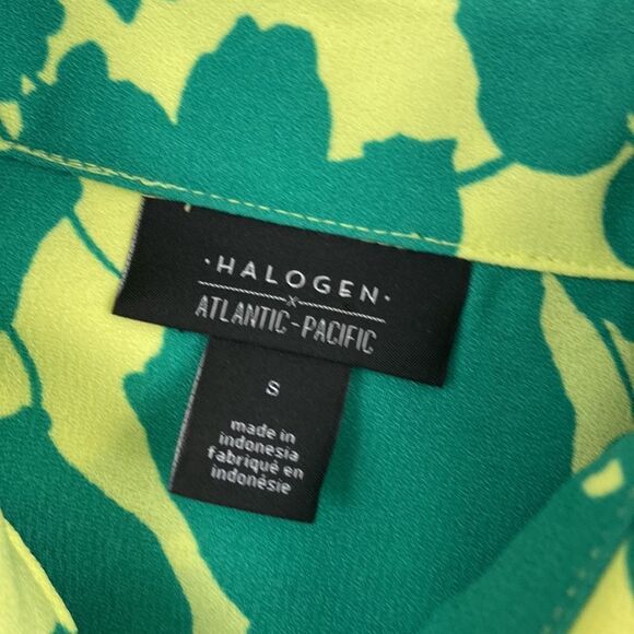 Halogen Green Floral Puffed Sleeve Blouse size Small - Picture 3 of 9